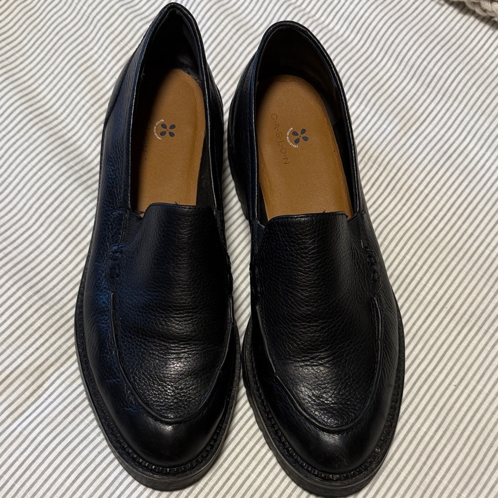 Black leather womens loafers